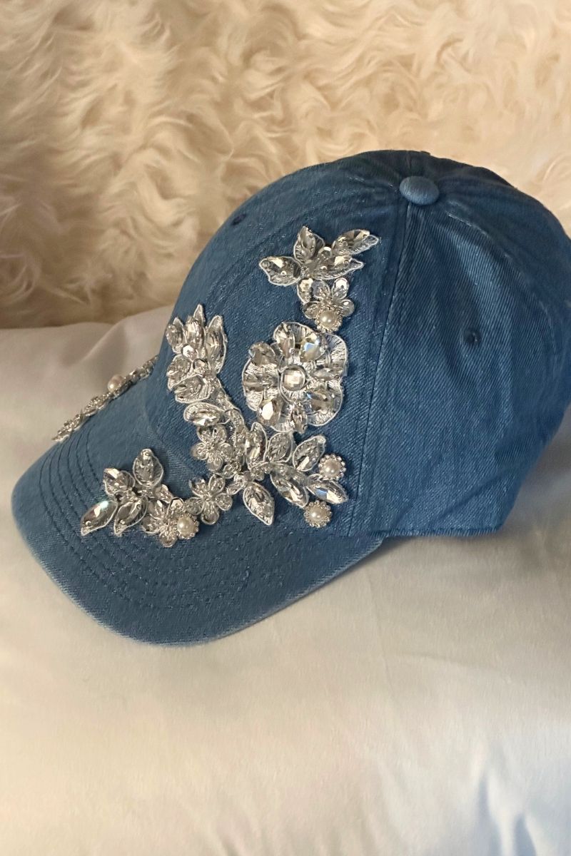 Denim Rhinestone Baseball Cap